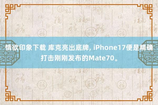 情欲印象下载 库克亮出底牌， iPhone17便是精确打击刚刚发布的Mate70。